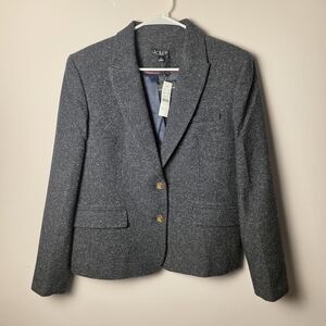 J.Crew Mario Bellucci Italian Wool Tweed Blazer Gold Crest Buttons Size 12 NWT